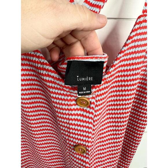 Lumiere Red Blue Striped Cross-Back Button-Front Tank Top Size M Cropped - Picture 6 of 8